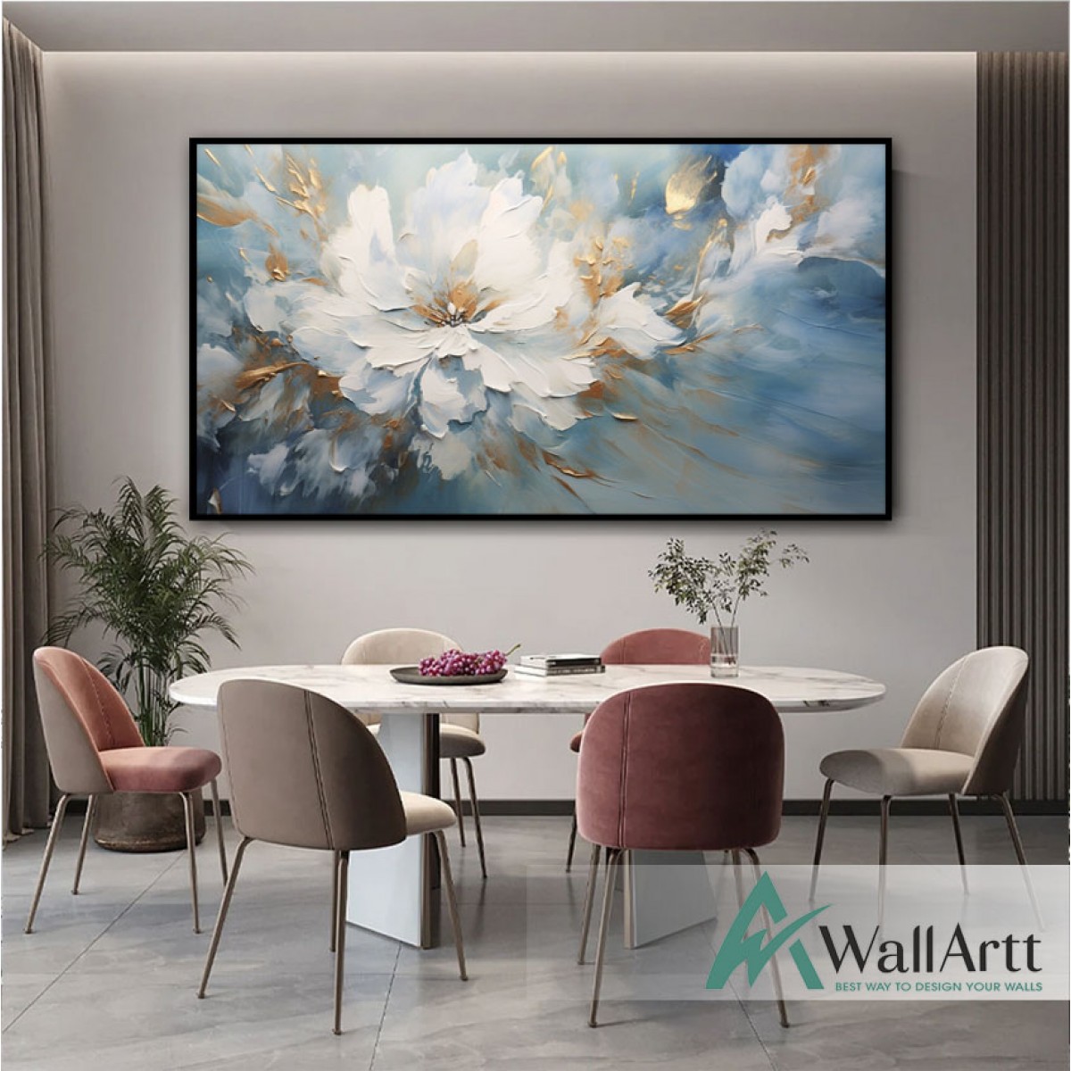 Blue White Flower II 3d Heavy Textured Partial Oil Painting